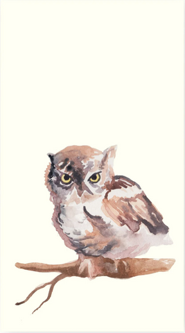 Owl Watercolor Print Tea Towel